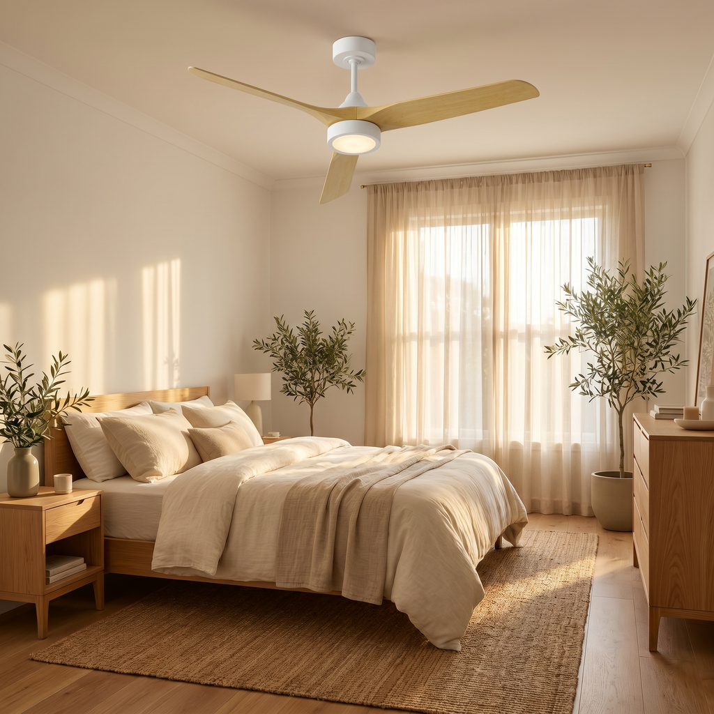 Birch | Scandinavian DC ceiling fan with light 132 cm