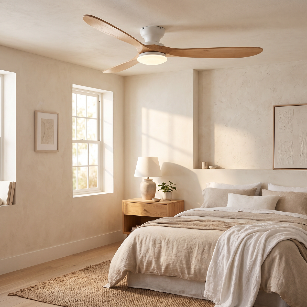 Linen | Solid timber ceiling fan with light