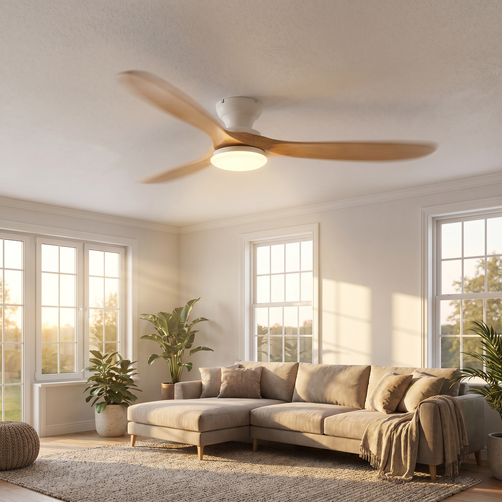 Linen | Solid timber ceiling fan with light