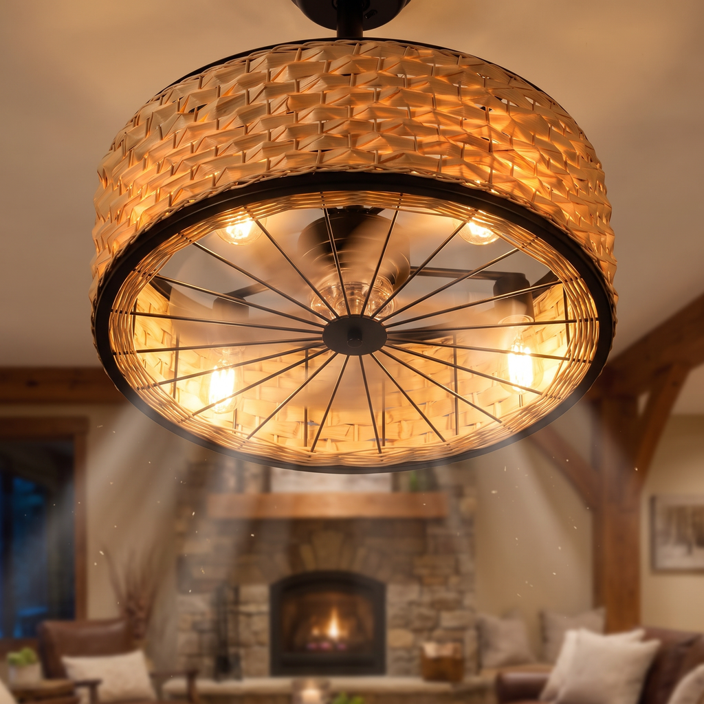 Weave | Rattan ceiling fan with three lights