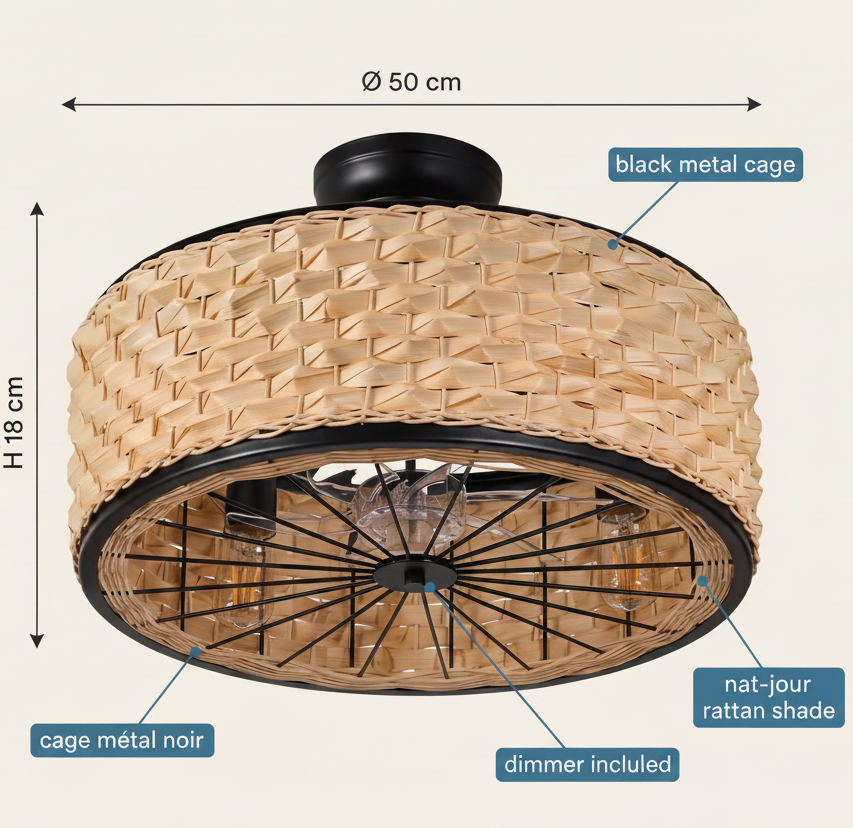 Weave | Rattan ceiling fan with three lights