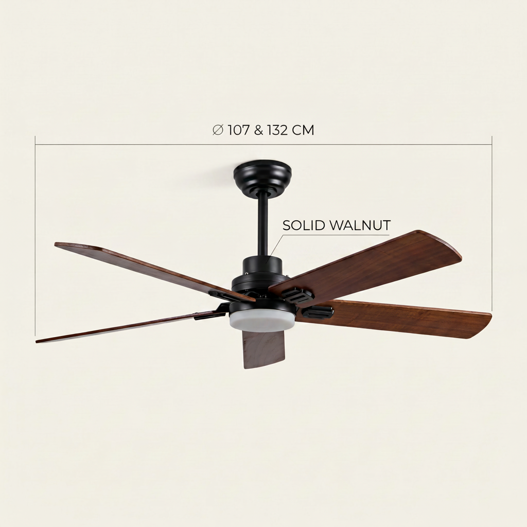 Elder | Solid walnut ceiling fan with light