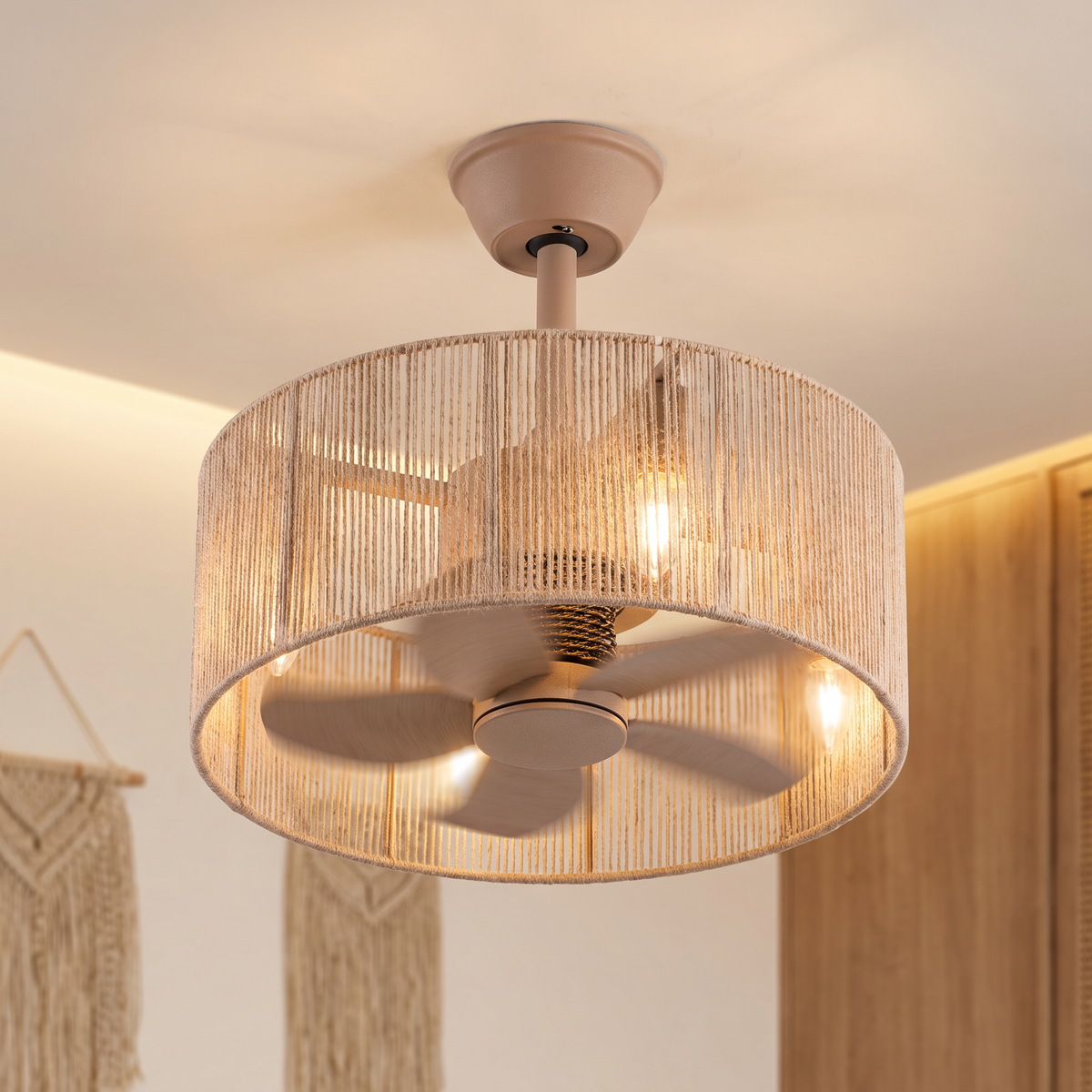 Reed | Rope drum ceiling fan with light 50 cm