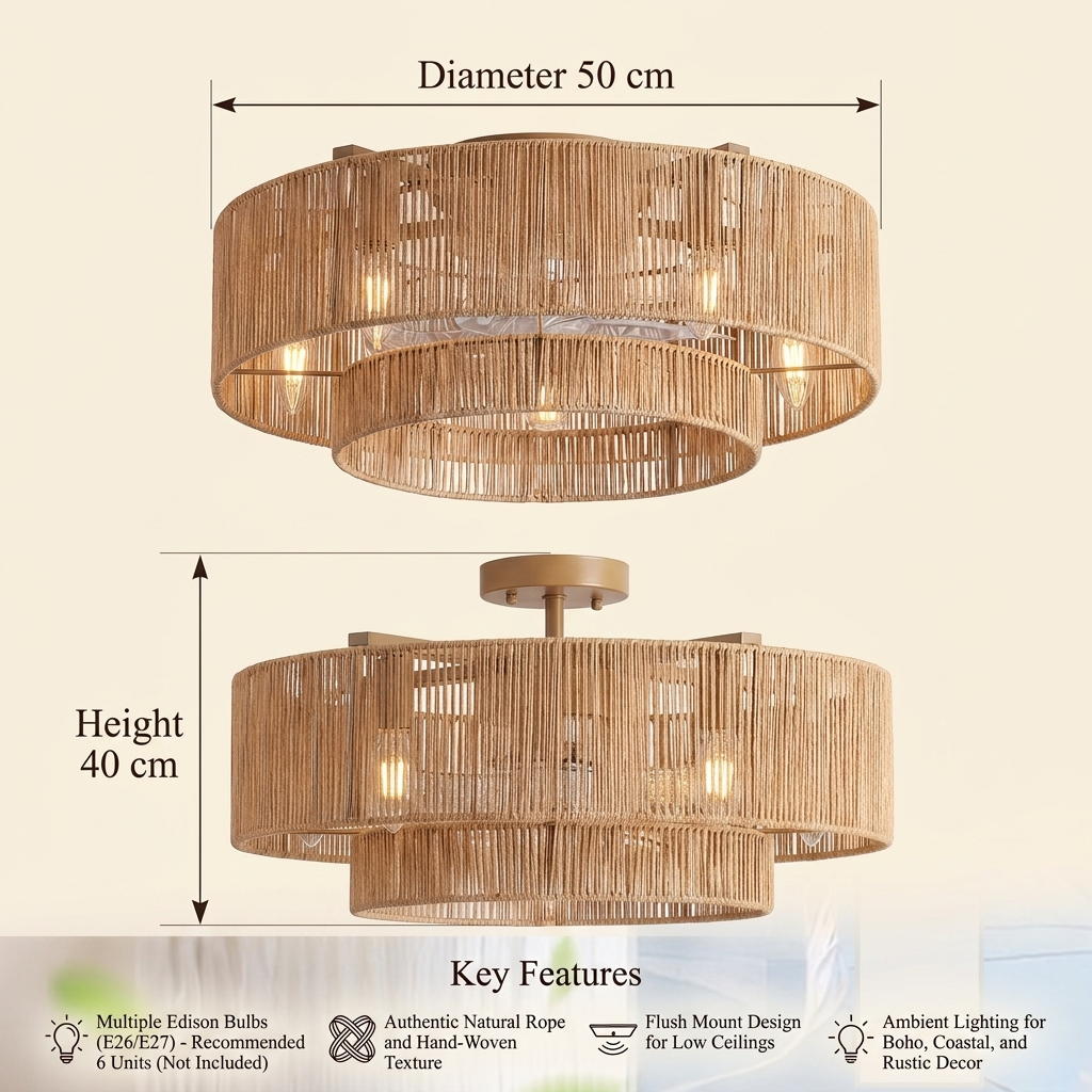 Coil | Braided rope ceiling fan with light 50 cm