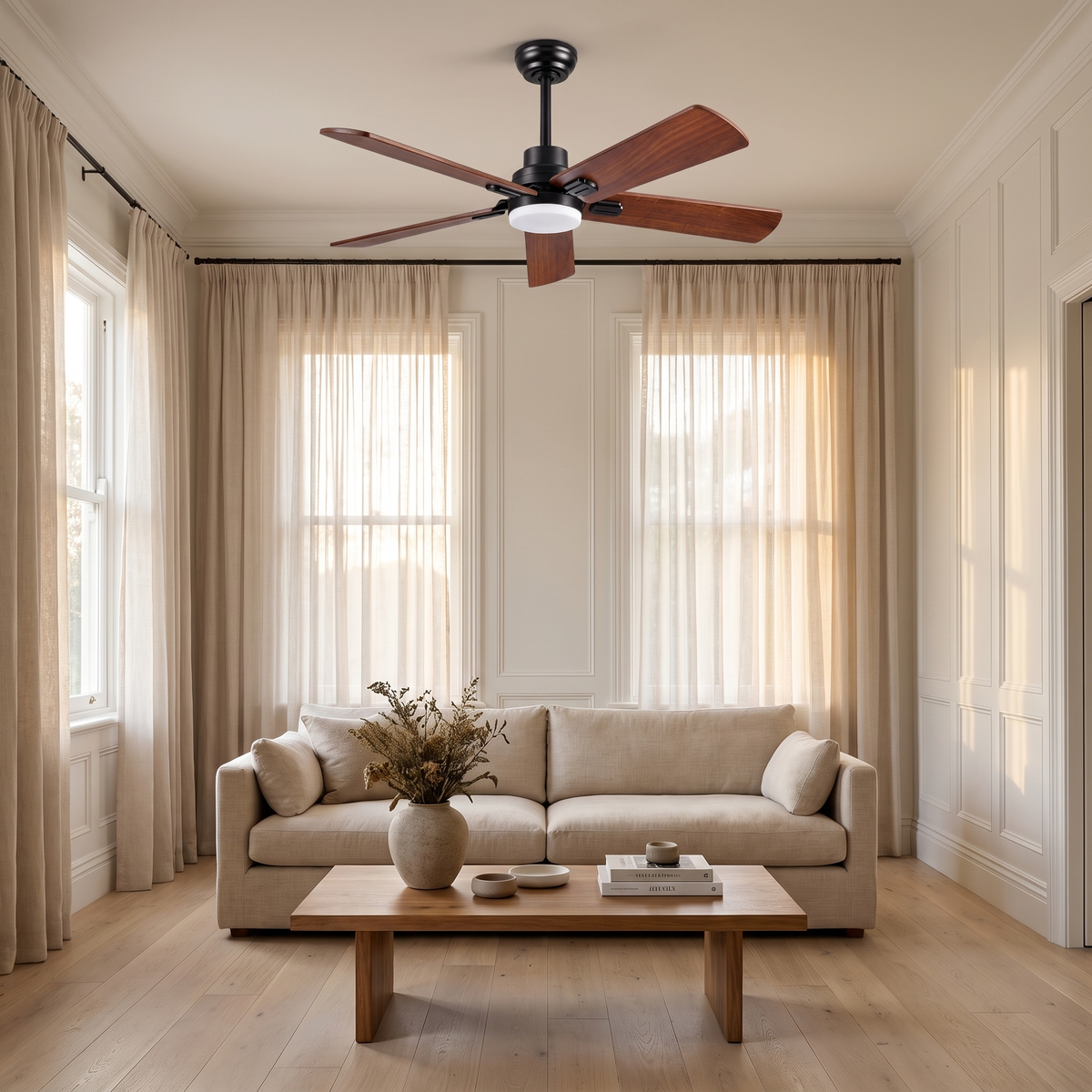 Elder | Solid walnut ceiling fan with light