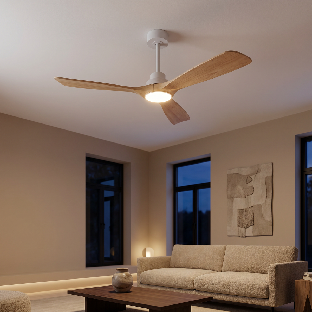 Birch | Scandinavian DC ceiling fan with light 132 cm