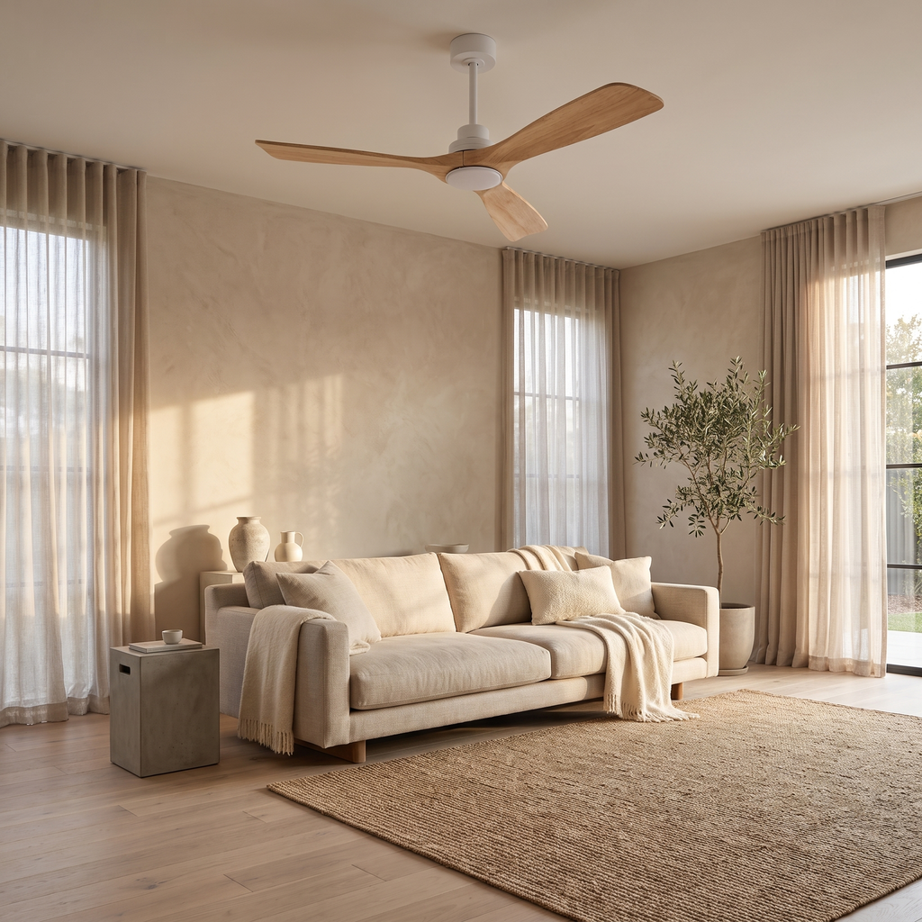 Birch | Scandinavian DC ceiling fan with light 132 cm