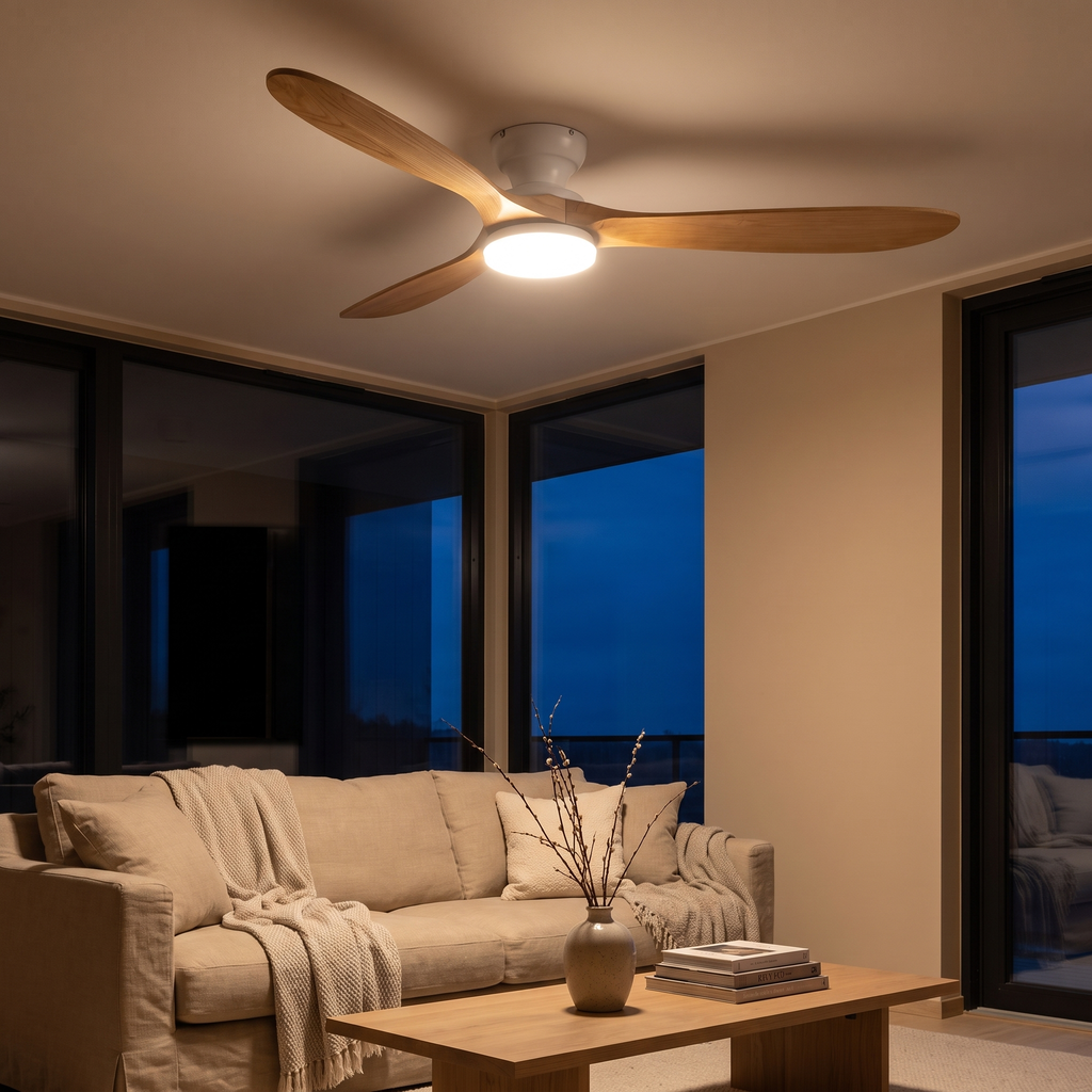 Linen | Solid timber ceiling fan with light