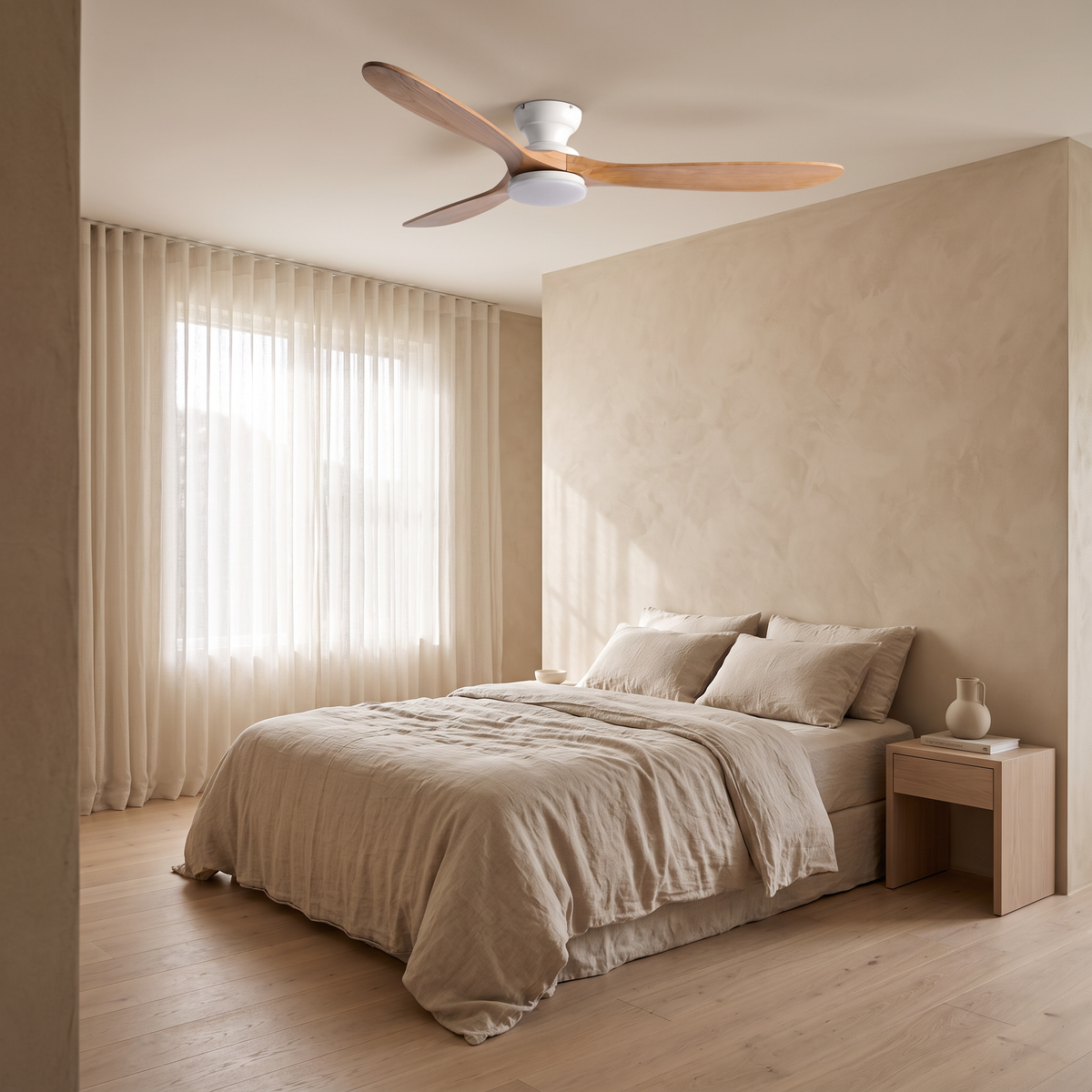Linen | Solid timber ceiling fan with light
