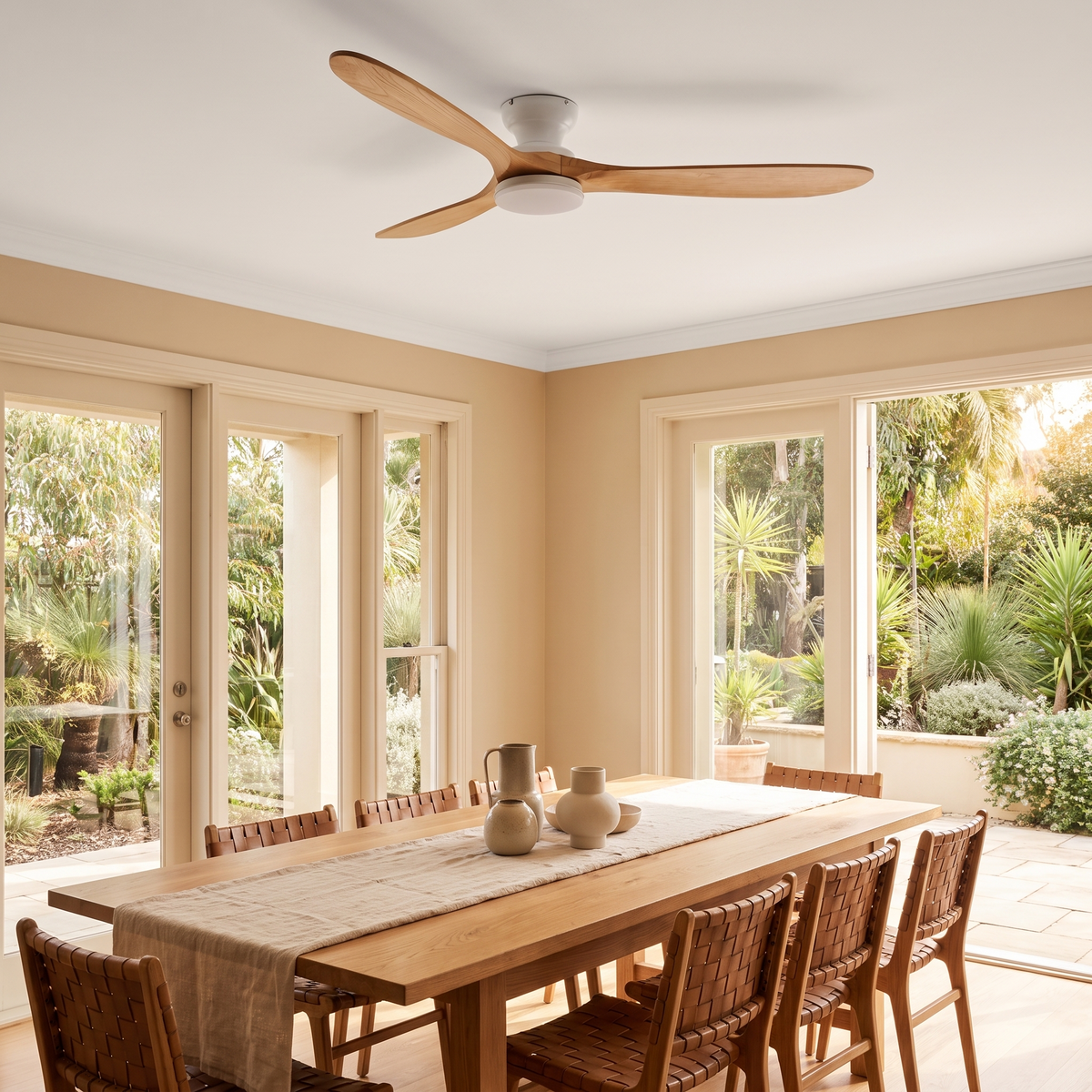 Linen | Solid timber ceiling fan with light