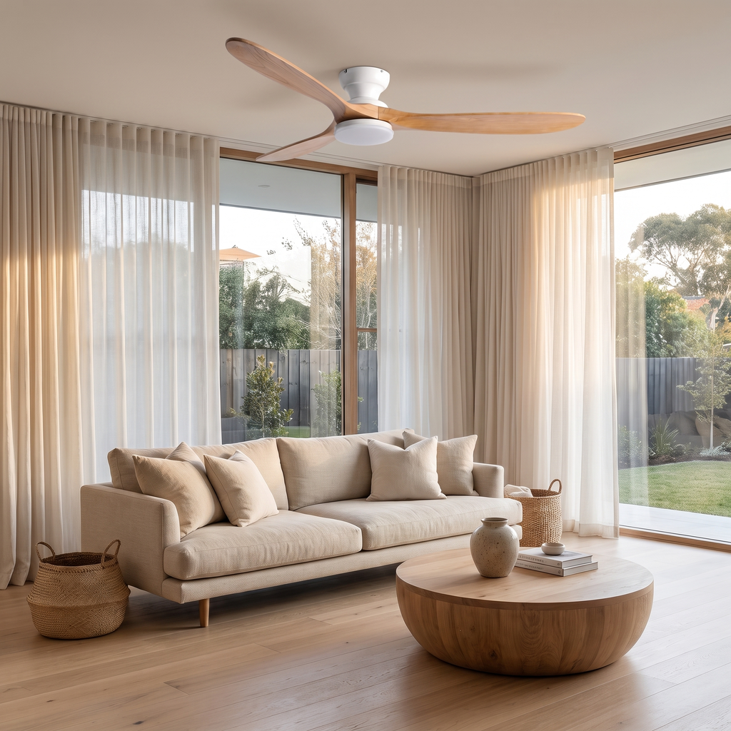 Linen | Solid timber ceiling fan with light