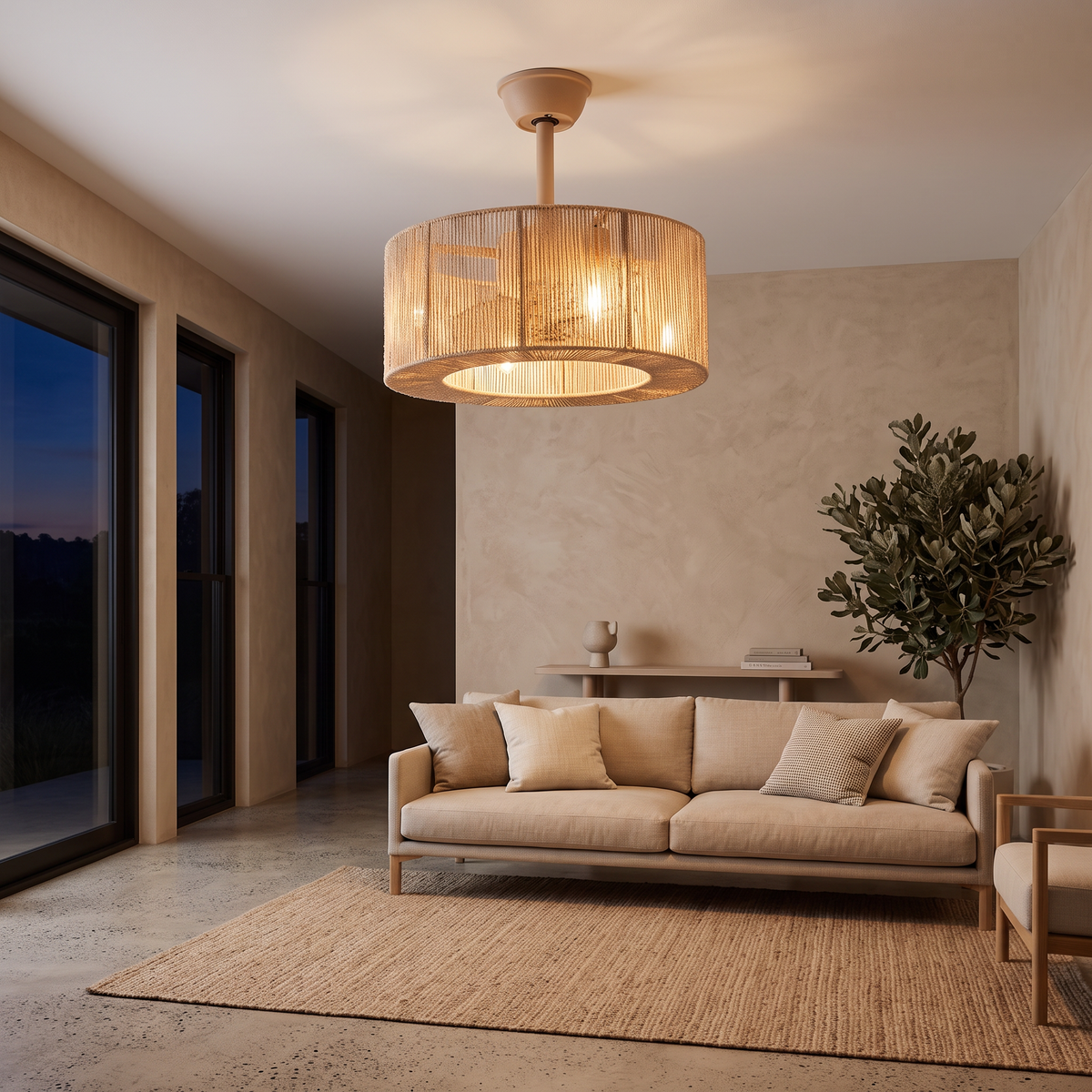 Reed | Rope drum ceiling fan with light 50 cm
