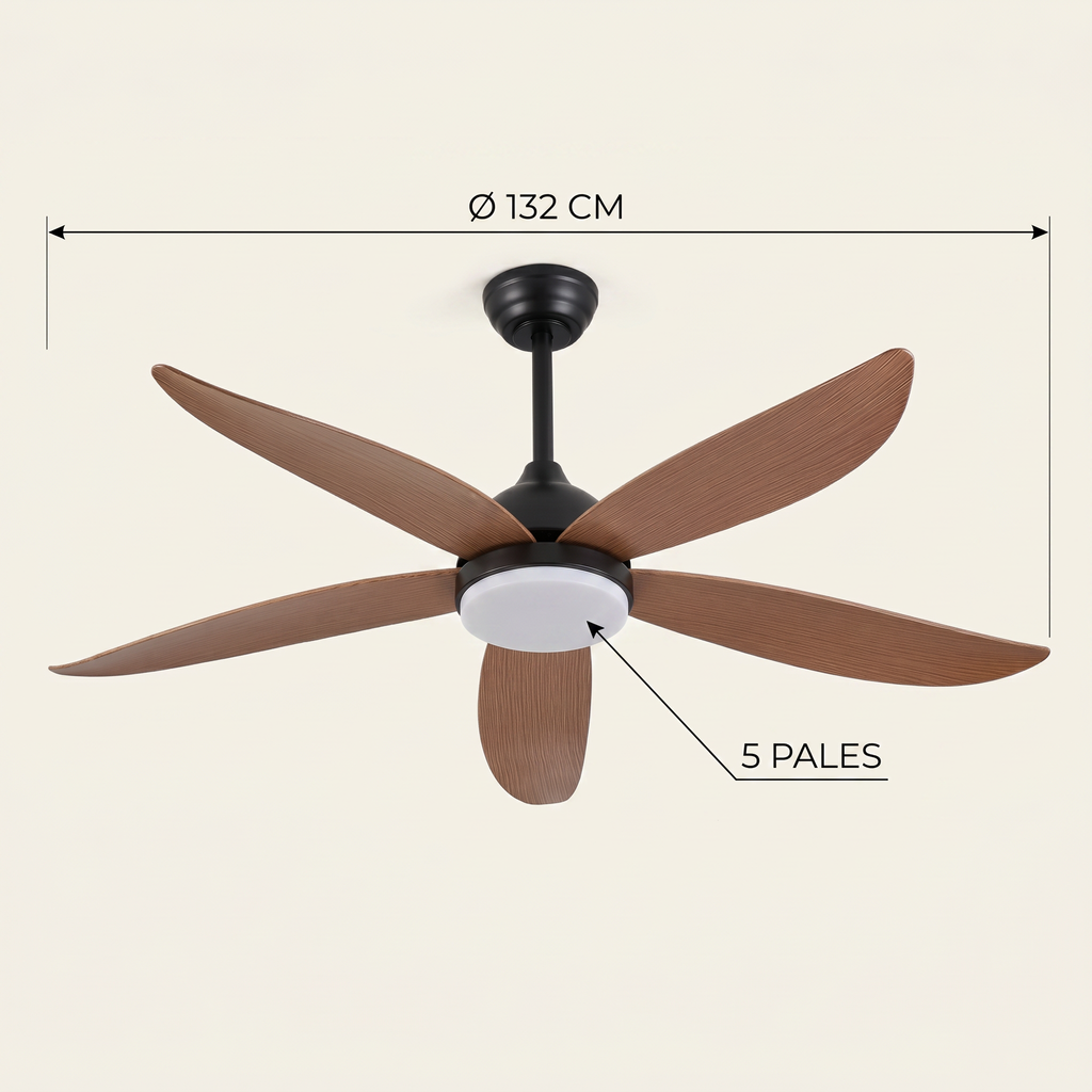 Sway | Five blade ceiling fan with light 132 cm