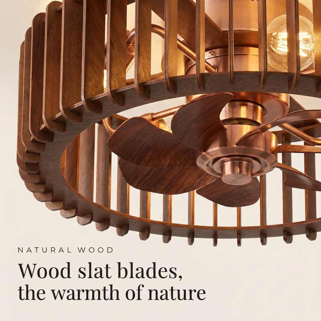Grain | Timber slat ceiling fan with light 50 cm