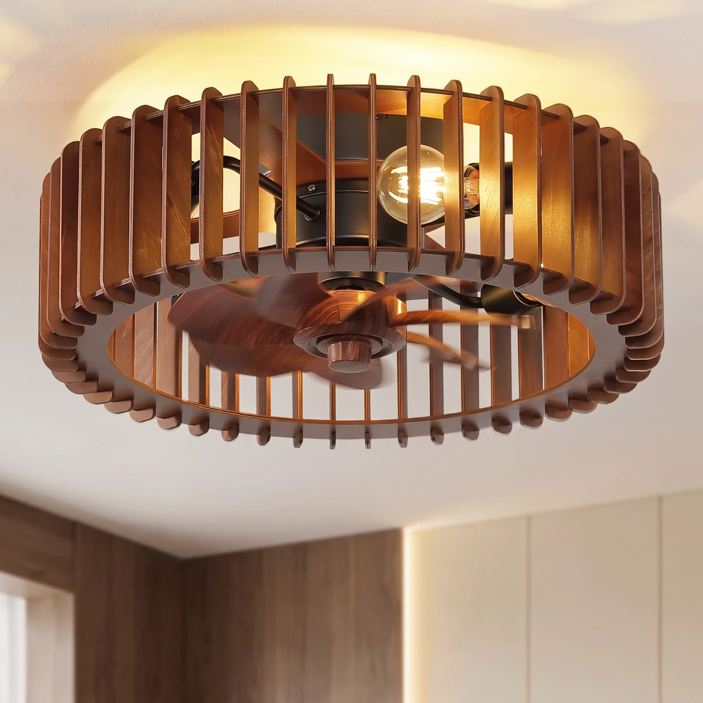 Grain | Timber slat ceiling fan with light 50 cm