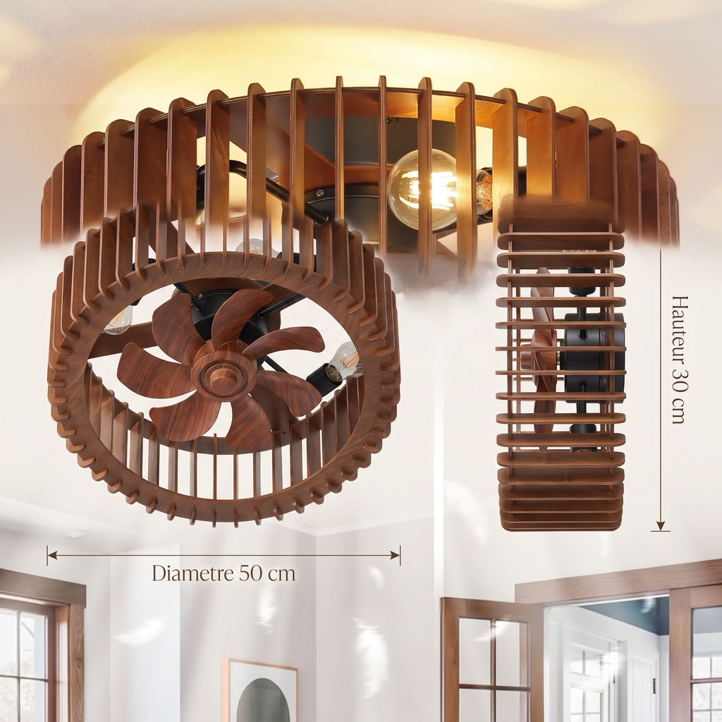 Grain | Timber slat ceiling fan with light 50 cm