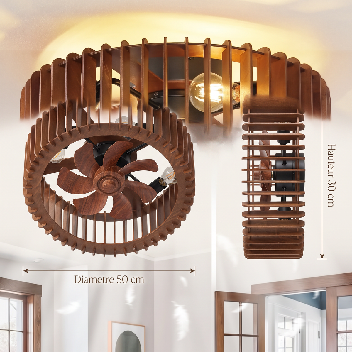 Grain | Timber slat ceiling fan with light 50 cm